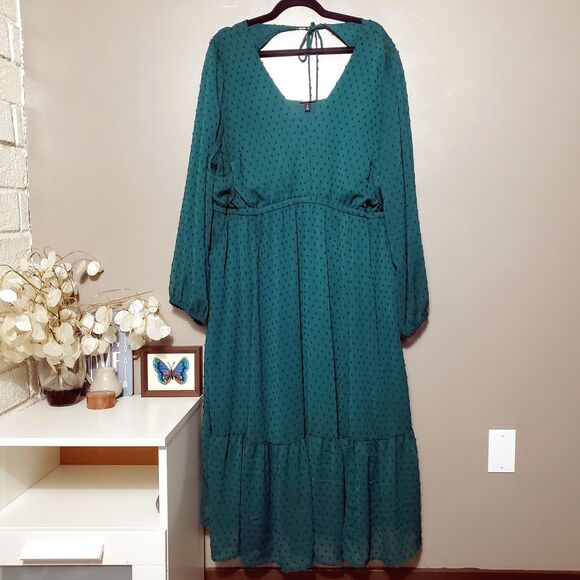 Torrid Tea Length Midi Clip Dot Dress Size 3X Green Open Back ALine Pockets 2023 - Picture 2 of 12